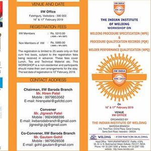 The Indian Institute of Welding Workshop on WPS, PQR & WPQ