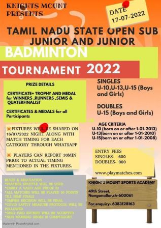 Tamil Nadu Open Subjunior Badminton Tournament
