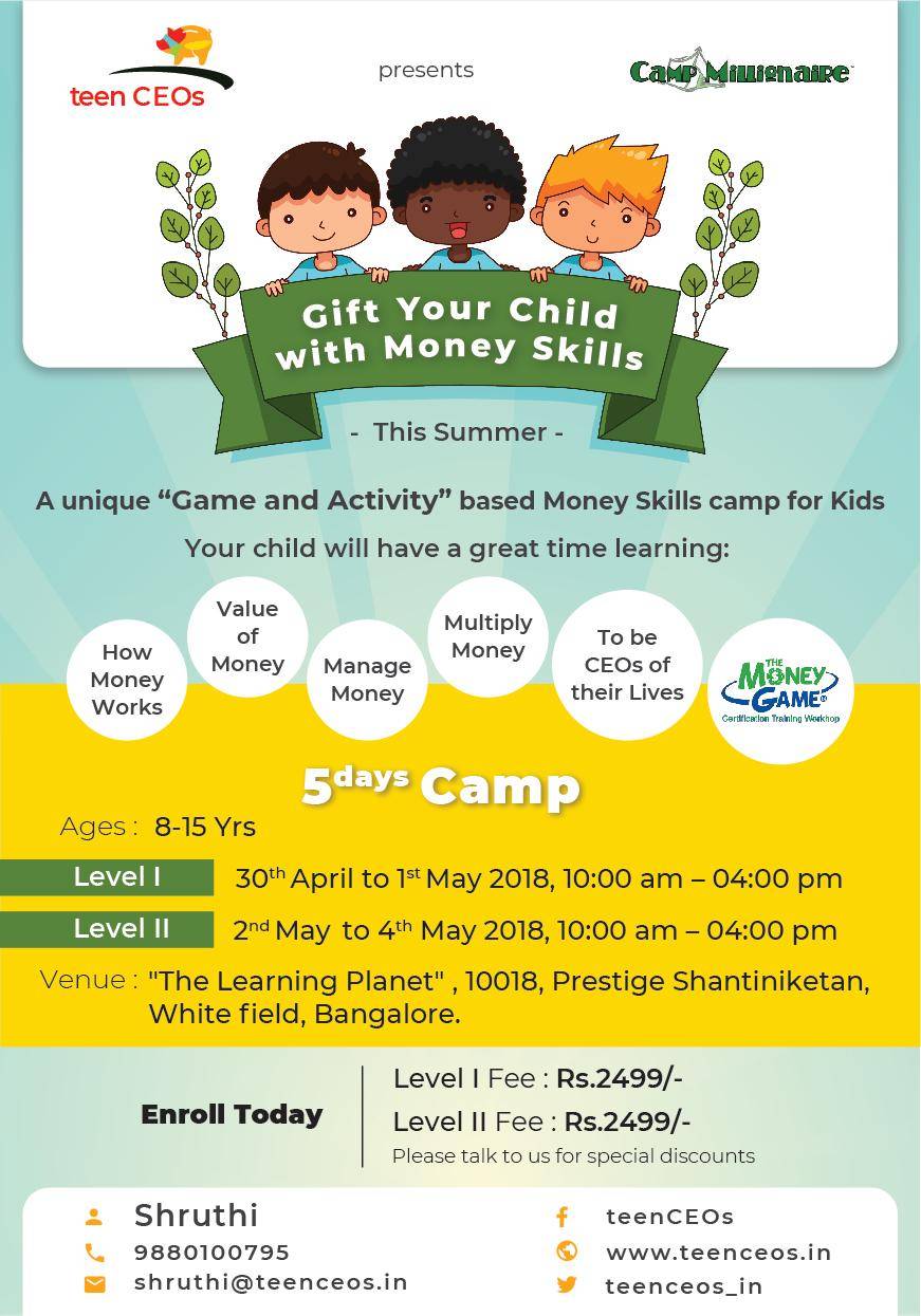 Summer CAMP for Kids on Money Mangament Skills-Whitefield
