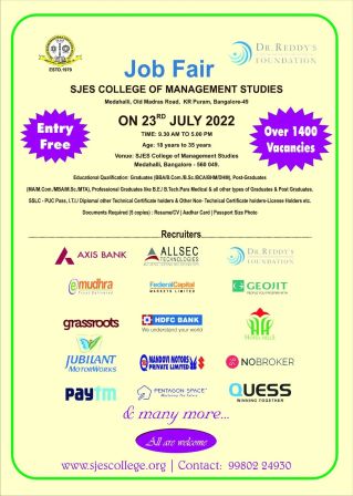 Mega Job Fair on 23-7-22 at SJES College, KR Puram, Bangalore - 49