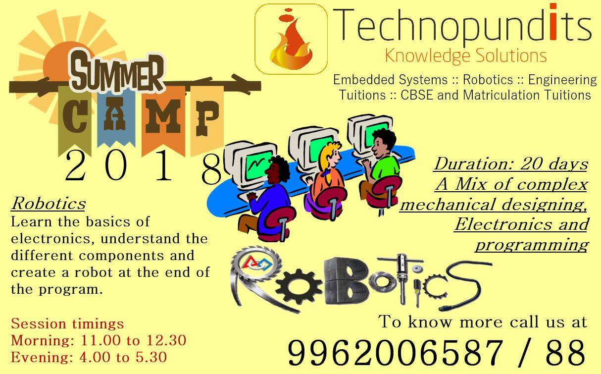 Robotics Summer Camp for Kids at Technopundits, Tiruvanmiyur (age 11-15)